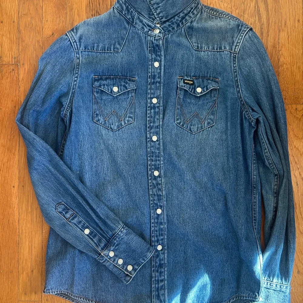 Wrangler Western Blue Denim Snap Cotton Shirt - Picture 2 of 7